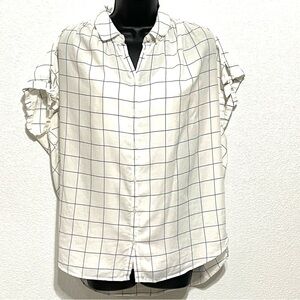 Madewell Woman White Blue Stripe Short Sleeve Button Down Shirt Size M